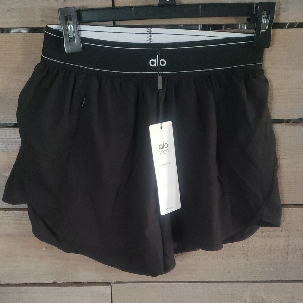 ALO Yoga Black Workout Shorts with Logo Waistband